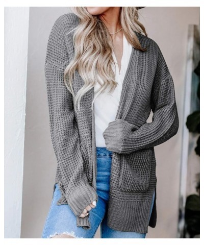 Women's 2024 Fall Casual Long Sleeve Open Front Waffle Knit Sweater Cardigans Coat Outwear with Pockets Grey $21.65 Sweaters