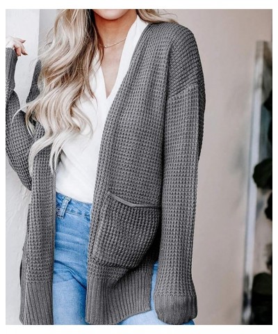 Women's 2024 Fall Casual Long Sleeve Open Front Waffle Knit Sweater Cardigans Coat Outwear with Pockets Grey $21.65 Sweaters