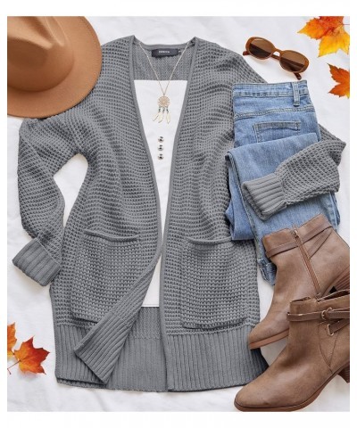 Women's 2024 Fall Casual Long Sleeve Open Front Waffle Knit Sweater Cardigans Coat Outwear with Pockets Grey $21.65 Sweaters