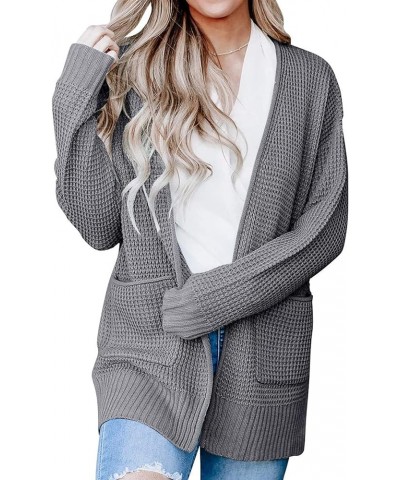 Women's 2024 Fall Casual Long Sleeve Open Front Waffle Knit Sweater Cardigans Coat Outwear with Pockets Grey $21.65 Sweaters