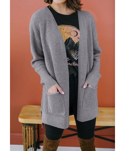 Women's 2024 Fall Casual Long Sleeve Open Front Waffle Knit Sweater Cardigans Coat Outwear with Pockets Grey $21.65 Sweaters