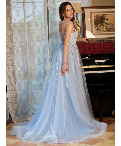 Elegant Lace Prom Dresses Long Spaghetti Straps Corset Formal Evening Dress for Women Ball Gown Party RO046 Aqua $31.50 Dresses