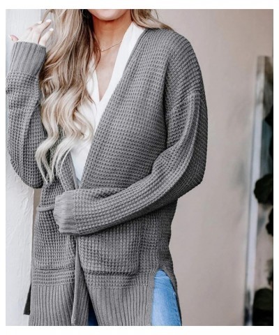 Women's 2024 Fall Casual Long Sleeve Open Front Waffle Knit Sweater Cardigans Coat Outwear with Pockets Grey $21.65 Sweaters