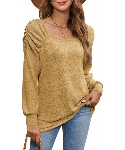 Tunic Tops for Women Loose Fit Square Neck Puff Long Sleeve Shirts Casual Fall Shirts S-2XL Yellow $8.39 Tops