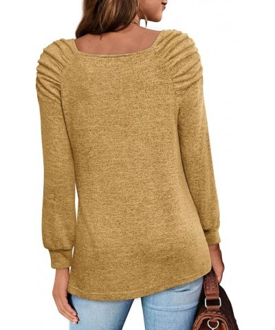 Tunic Tops for Women Loose Fit Square Neck Puff Long Sleeve Shirts Casual Fall Shirts S-2XL Yellow $8.39 Tops