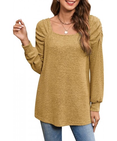 Tunic Tops for Women Loose Fit Square Neck Puff Long Sleeve Shirts Casual Fall Shirts S-2XL Yellow $8.39 Tops