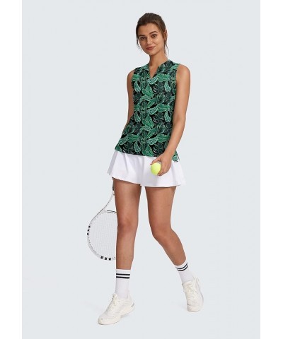 Women's Sleeveless Golf Shirt V-Neck Lightweight Quick Dry Tennis Tank Tops Polo Shirts for Women Leaf $14.10 Shirts