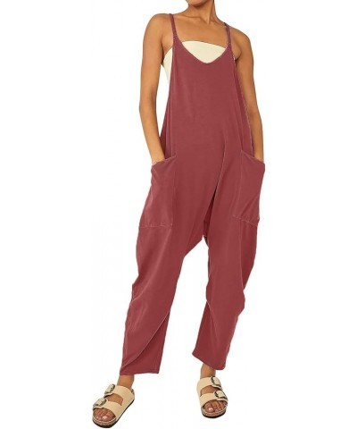 Rompers for Women Casual Long Pant Summer Sleeveless Loose Spaghetti Strap Baggy Overalls Jumpers with Pockets 2024 Brick Red...