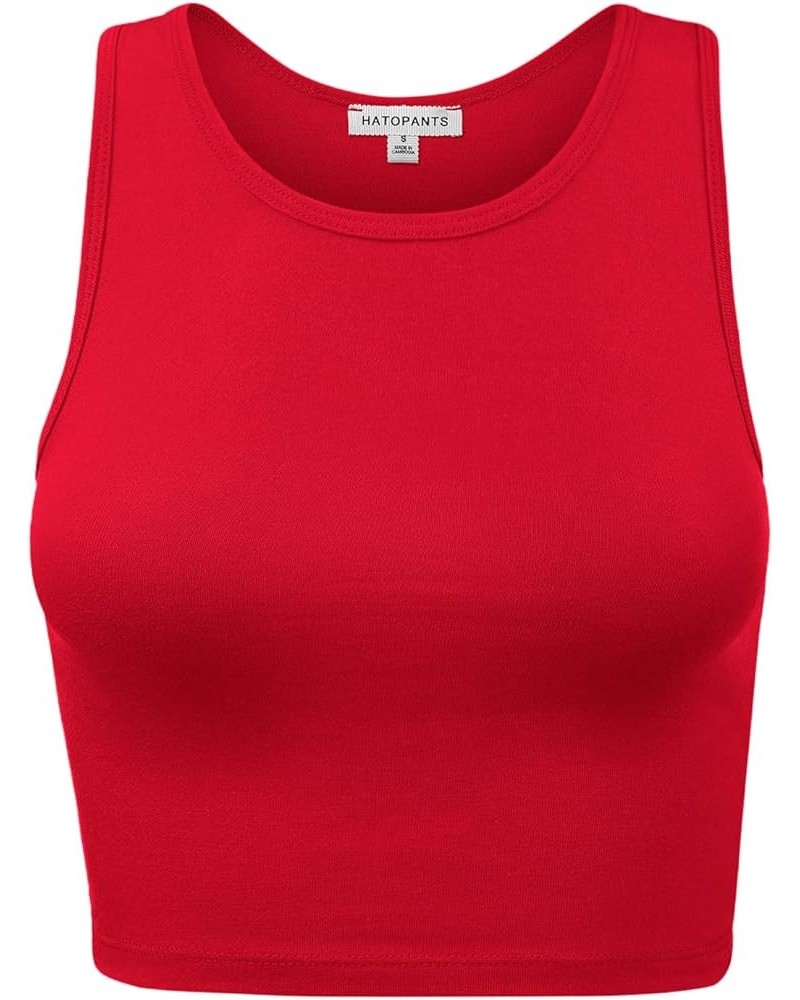 Women Sleeveless Camisole Crop Tank Top Racerback High Halter Neck Classic Shirt 911-bold Red $10.17 Activewear