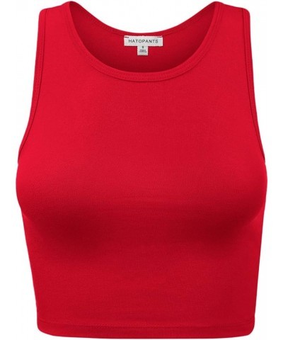 Women Sleeveless Camisole Crop Tank Top Racerback High Halter Neck Classic Shirt 911-bold Red $10.17 Activewear