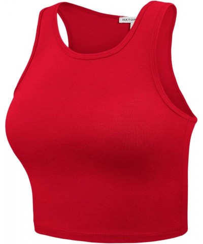 Women Sleeveless Camisole Crop Tank Top Racerback High Halter Neck Classic Shirt 911-bold Red $10.17 Activewear