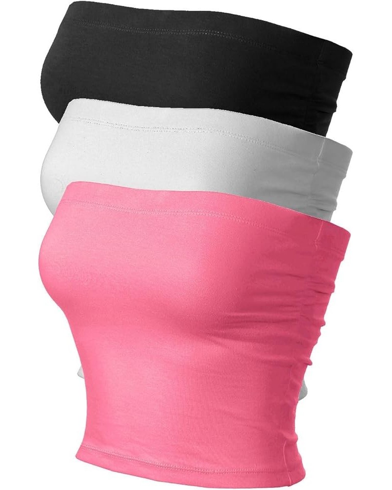 Women's Basic Casual Ruched Side Stretchy Tube Tops 3pack - Black/White/Pink (Ruched Side) $10.79 Activewear