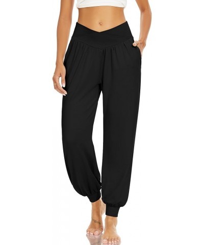 Womens Harem Pants High Waisted Casual Flowy Yoga Joggers Loose Comfy Lounge Pajamas Sweatpants with Pockets Black $13.23 Pants