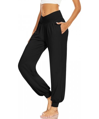 Womens Harem Pants High Waisted Casual Flowy Yoga Joggers Loose Comfy Lounge Pajamas Sweatpants with Pockets Black $13.23 Pants