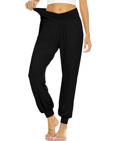 Womens Harem Pants High Waisted Casual Flowy Yoga Joggers Loose Comfy Lounge Pajamas Sweatpants with Pockets Black $13.23 Pants