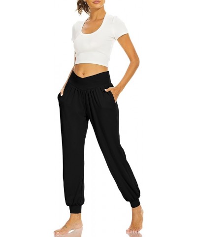 Womens Harem Pants High Waisted Casual Flowy Yoga Joggers Loose Comfy Lounge Pajamas Sweatpants with Pockets Black $13.23 Pants