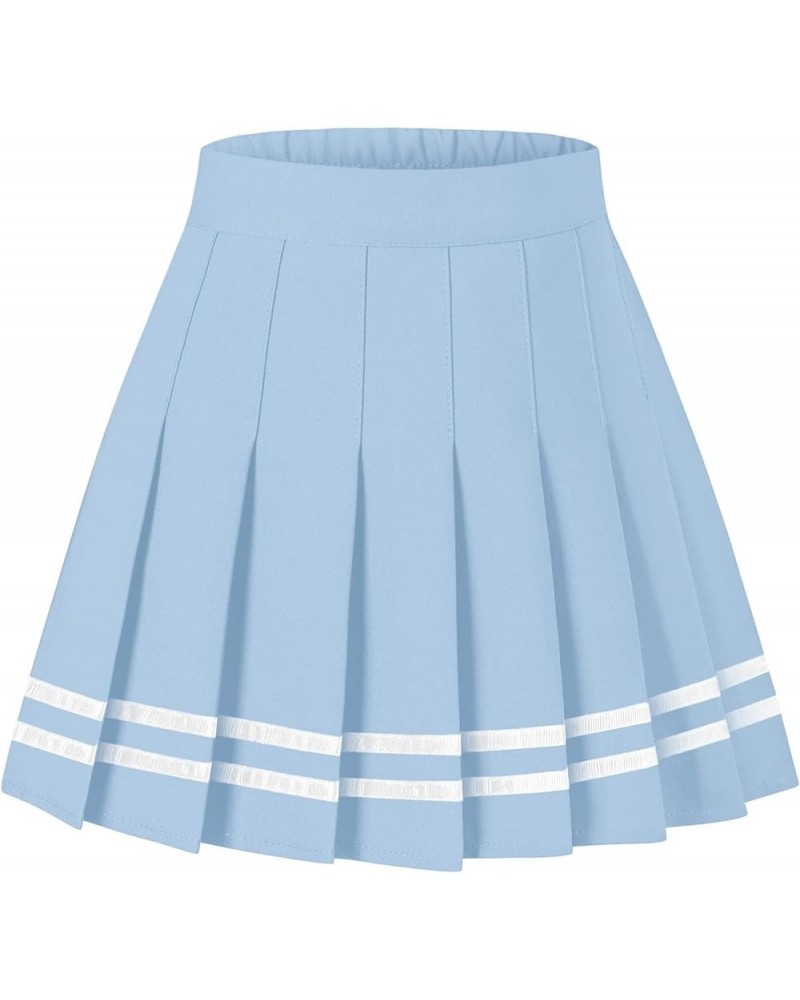 Women's Pleated Mini Skirt with Comfy Casual Stretchy Band Skater Skirt, US XS - US 4XL Light Blue With Stripe $12.96 Skirts