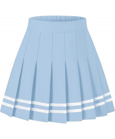 Women's Pleated Mini Skirt with Comfy Casual Stretchy Band Skater Skirt, US XS - US 4XL Light Blue With Stripe $12.96 Skirts