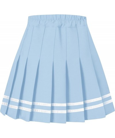 Women's Pleated Mini Skirt with Comfy Casual Stretchy Band Skater Skirt, US XS - US 4XL Light Blue With Stripe $12.96 Skirts