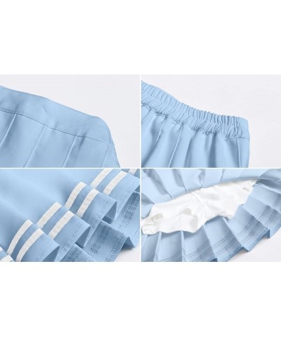 Women's Pleated Mini Skirt with Comfy Casual Stretchy Band Skater Skirt, US XS - US 4XL Light Blue With Stripe $12.96 Skirts