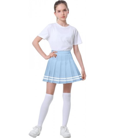 Women's Pleated Mini Skirt with Comfy Casual Stretchy Band Skater Skirt, US XS - US 4XL Light Blue With Stripe $12.96 Skirts