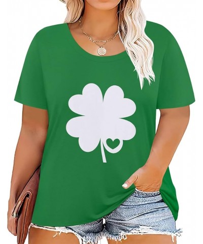 Plus Size Tops for Women Floral/Solid Color Short Sleeve V Neck with Ring Hole Summer Tshirt XL-5XL A719-lucky Shamrock Green...