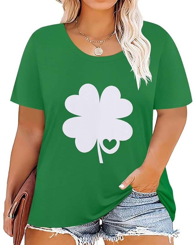 Plus Size Tops for Women Floral/Solid Color Short Sleeve V Neck with Ring Hole Summer Tshirt XL-5XL A719-lucky Shamrock Green...