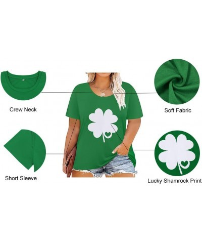 Plus Size Tops for Women Floral/Solid Color Short Sleeve V Neck with Ring Hole Summer Tshirt XL-5XL A719-lucky Shamrock Green...