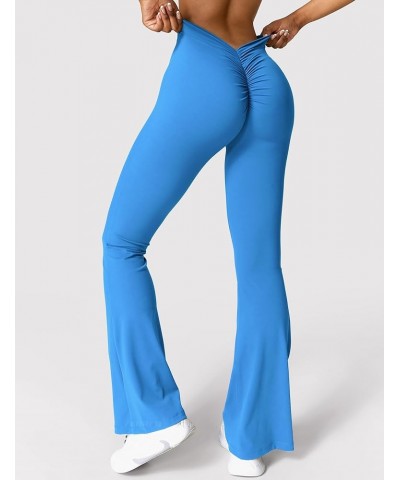 Scrunch Flare Leggings Daze V Back Butt Lifting Wide Leg High Waist 31.5" Gym Workout Yoga Pants 2 Blue $19.03 Leggings