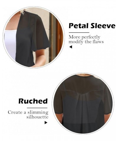 Women Summer Open Front Sheer Short Sleeve Ruffle Cropped Chiffon Capes Bolero Shrug Cardigan Dark Grey $10.25 Sweaters