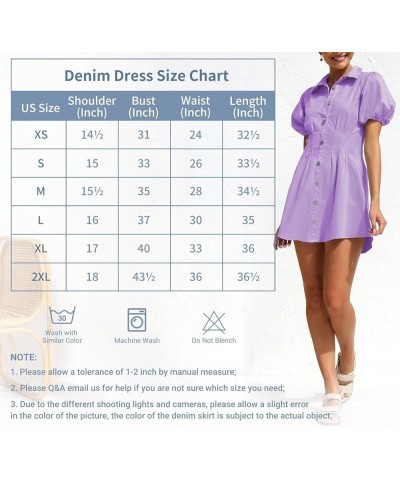 Summer Denim Dress for Women Puff Sleeve Slim Fit Jean Dresses for Women 2024 Casual Purple $20.04 Dresses