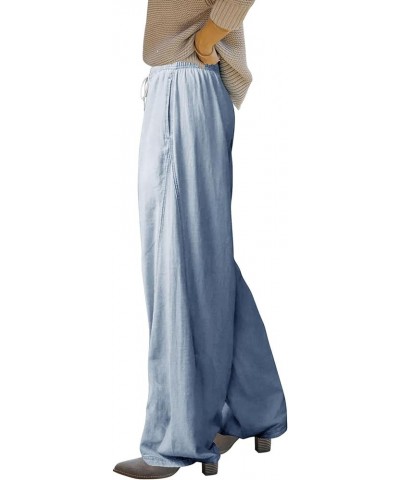 Women's Casual Wide Leg Jeans Low Rise Drawstring Waistband Loose fit Denim Pants Light Blue $23.64 Jeans