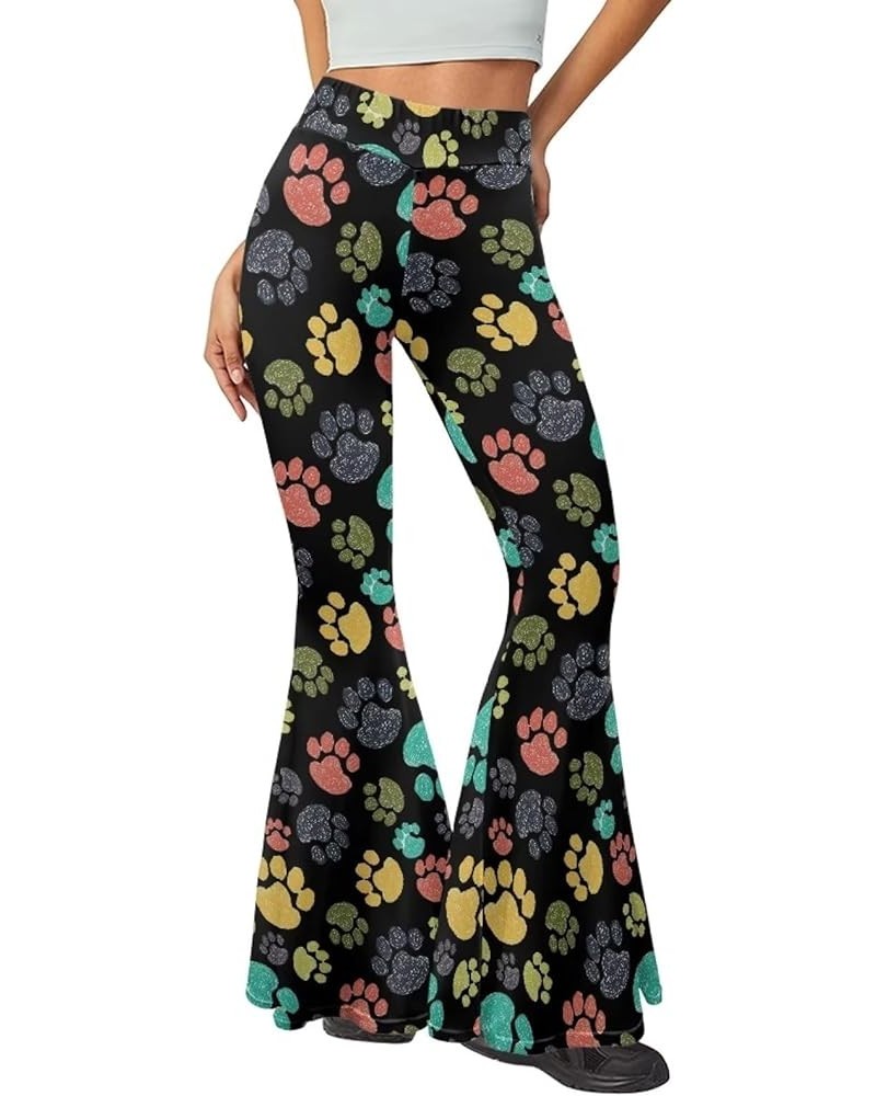 Women's Yoga Pants High Waisted Flare Leggings Crossover Bell Bottoms Bootcut Pants Stretch Trousers Dance Pants Colorful Dog...