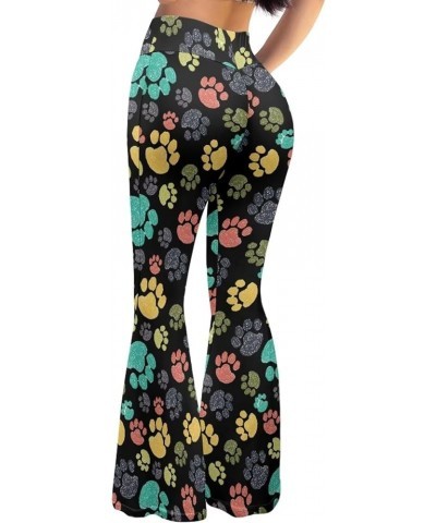 Women's Yoga Pants High Waisted Flare Leggings Crossover Bell Bottoms Bootcut Pants Stretch Trousers Dance Pants Colorful Dog...