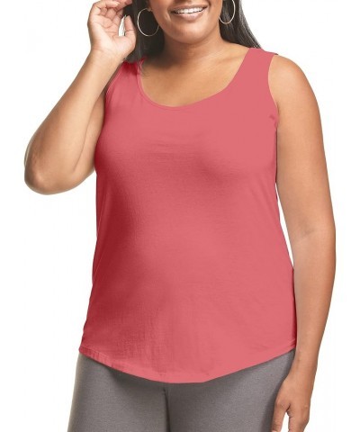 Women's Size Cotton Jersey Shirttail Tank Top, Plus Sleeveless Shirts Briny Pink $6.87 Tanks