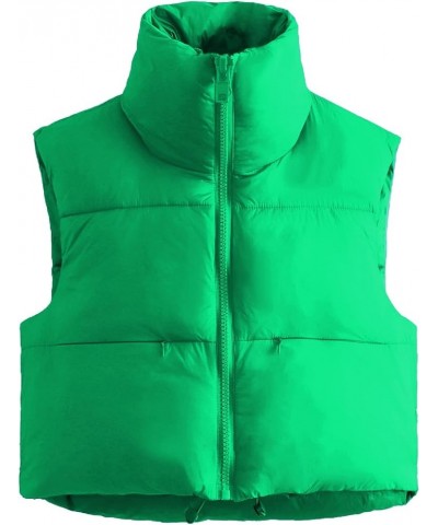 Womens Reversible Cropped Puffer Vests Lightweight Thick Winter Warm Outerwear Vest Gilet with Pockets Green $13.50 Vests