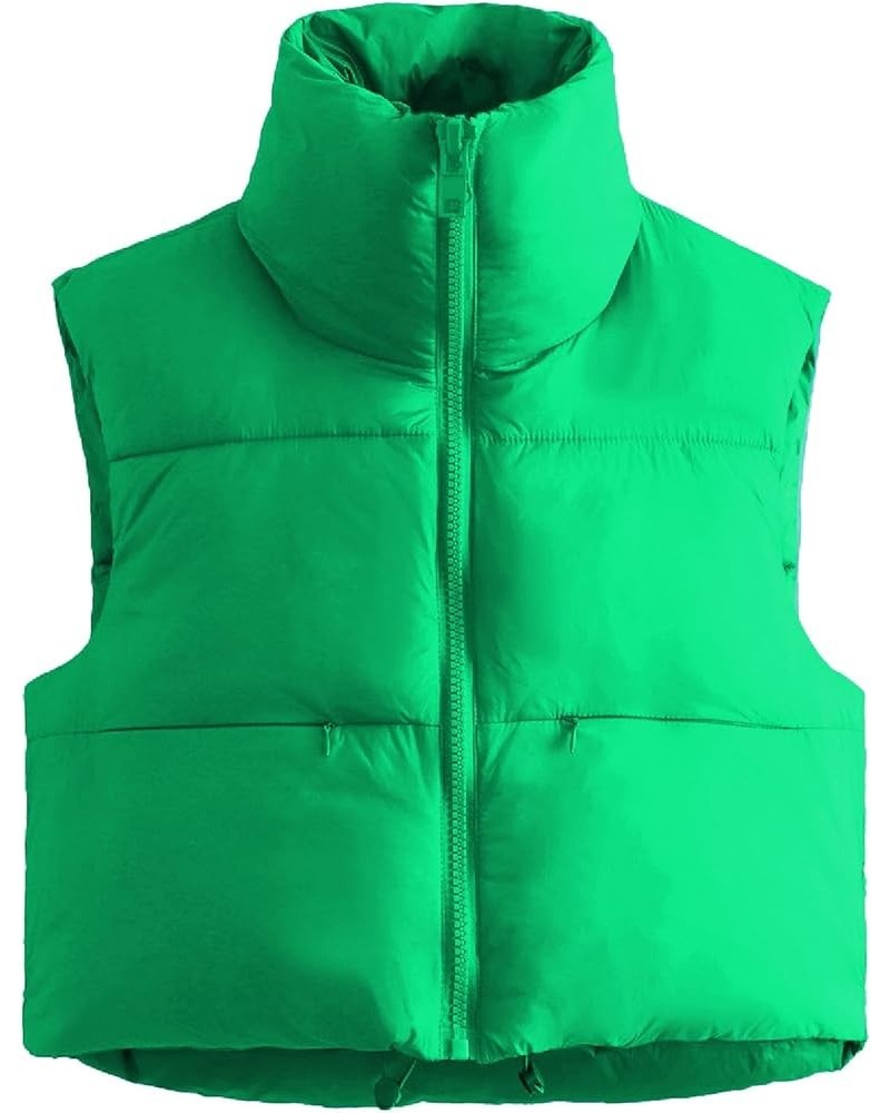 Womens Reversible Cropped Puffer Vests Lightweight Thick Winter Warm Outerwear Vest Gilet with Pockets Green $13.50 Vests