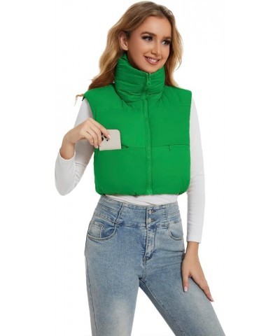 Womens Reversible Cropped Puffer Vests Lightweight Thick Winter Warm Outerwear Vest Gilet with Pockets Green $13.50 Vests