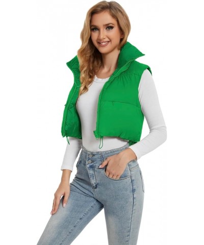 Womens Reversible Cropped Puffer Vests Lightweight Thick Winter Warm Outerwear Vest Gilet with Pockets Green $13.50 Vests