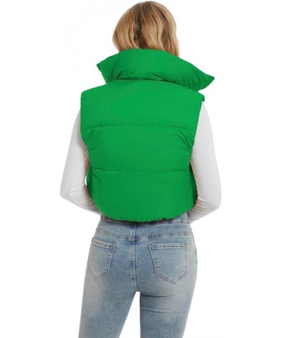 Womens Reversible Cropped Puffer Vests Lightweight Thick Winter Warm Outerwear Vest Gilet with Pockets Green $13.50 Vests