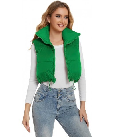 Womens Reversible Cropped Puffer Vests Lightweight Thick Winter Warm Outerwear Vest Gilet with Pockets Green $13.50 Vests