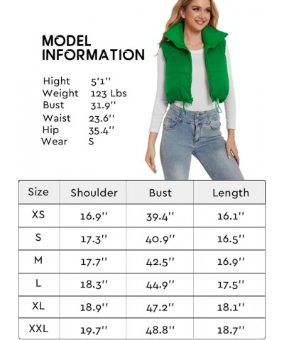 Womens Reversible Cropped Puffer Vests Lightweight Thick Winter Warm Outerwear Vest Gilet with Pockets Green $13.50 Vests