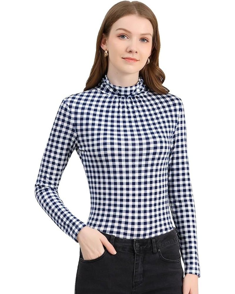 Women's Long Sleeve Turtleneck Tops Stretch Slim Christmas Xmas Party Shirt Blue White $14.26 Blouses