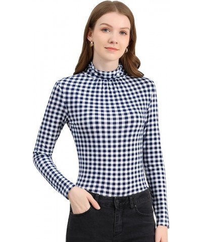 Women's Long Sleeve Turtleneck Tops Stretch Slim Christmas Xmas Party Shirt Blue White $14.26 Blouses