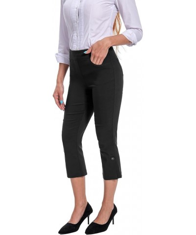 Women's Work Causal Millennium Button-Hem Super Stretch Career Dress Pull On Capri with Two Front Pockets Black $18.78 Pants