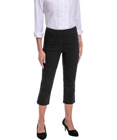 Women's Work Causal Millennium Button-Hem Super Stretch Career Dress Pull On Capri with Two Front Pockets Black $18.78 Pants