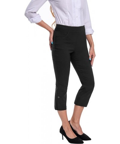 Women's Work Causal Millennium Button-Hem Super Stretch Career Dress Pull On Capri with Two Front Pockets Black $18.78 Pants