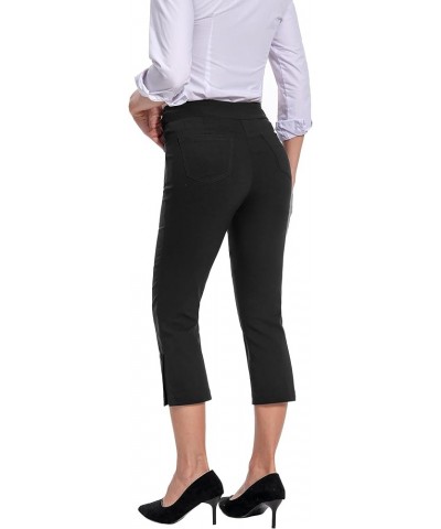 Women's Work Causal Millennium Button-Hem Super Stretch Career Dress Pull On Capri with Two Front Pockets Black $18.78 Pants