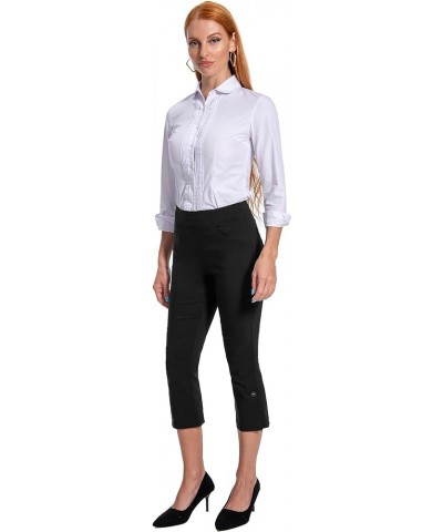 Women's Work Causal Millennium Button-Hem Super Stretch Career Dress Pull On Capri with Two Front Pockets Black $18.78 Pants