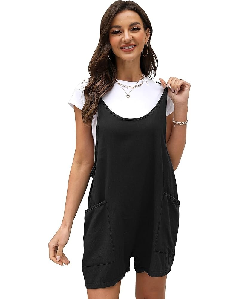 Womens Summer Cotton Linen Harem Rompers Baggy Bib Overalls Jumpsuits Shorts with Big Pockets Black $16.73 Overalls